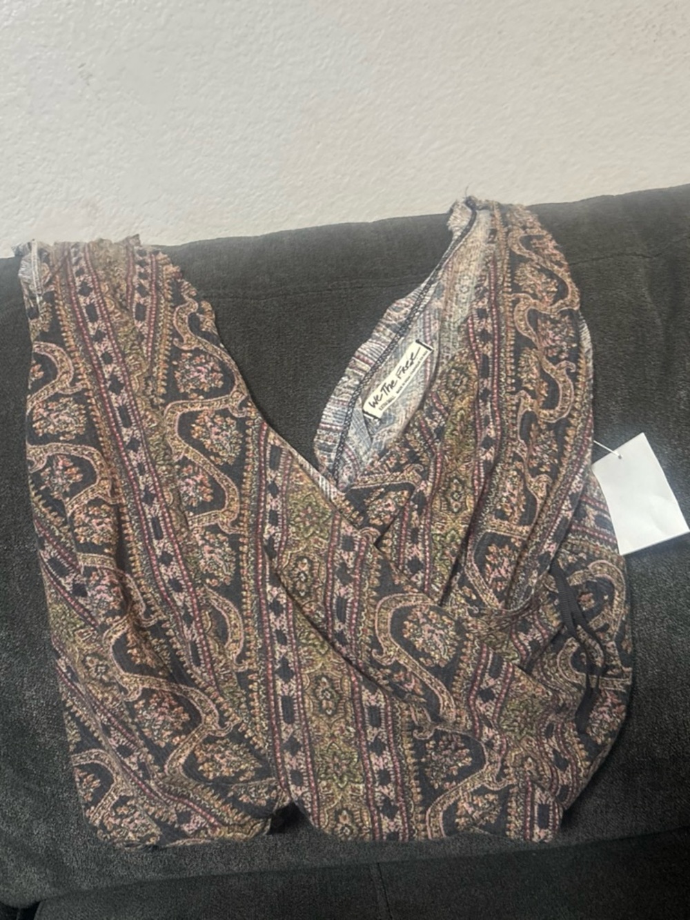 We The Free Black Paisley Wrap-Style Women's Top